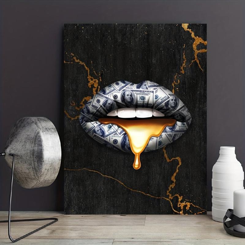 HD Printed Money Lip Canvas Painting for Living Room and Bedroom Decor