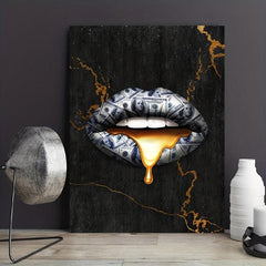HD Printed Money Lip Canvas Painting for Living Room and Bedroom Decor