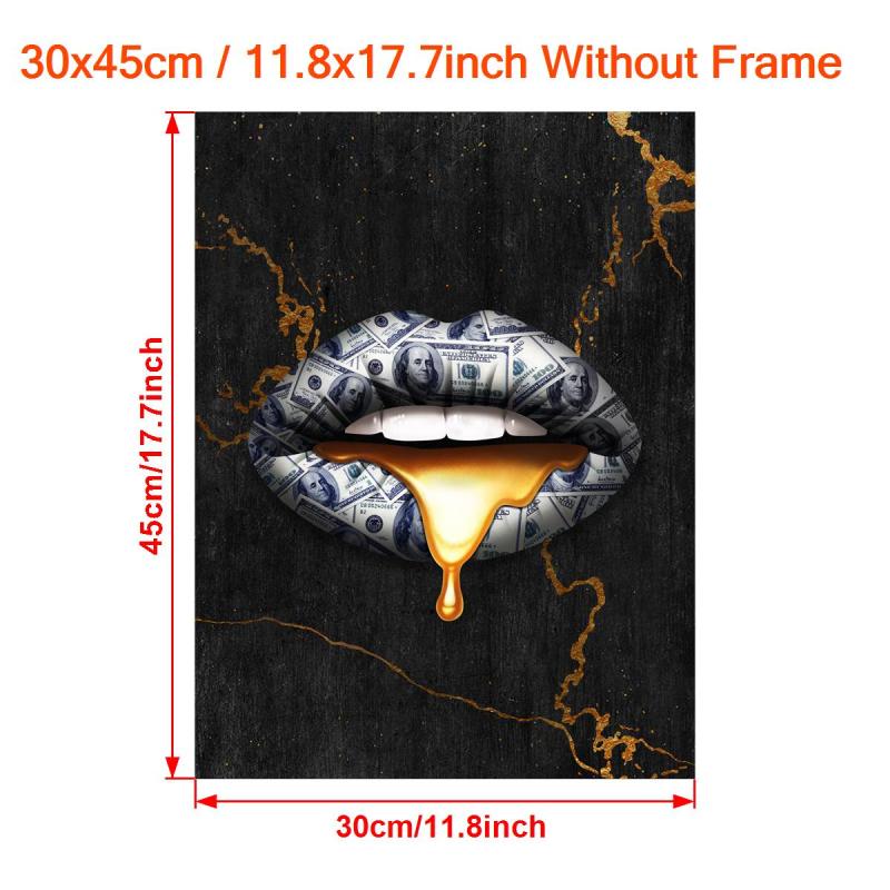 HD Printed Money Lip Canvas Painting for Living Room and Bedroom Decor