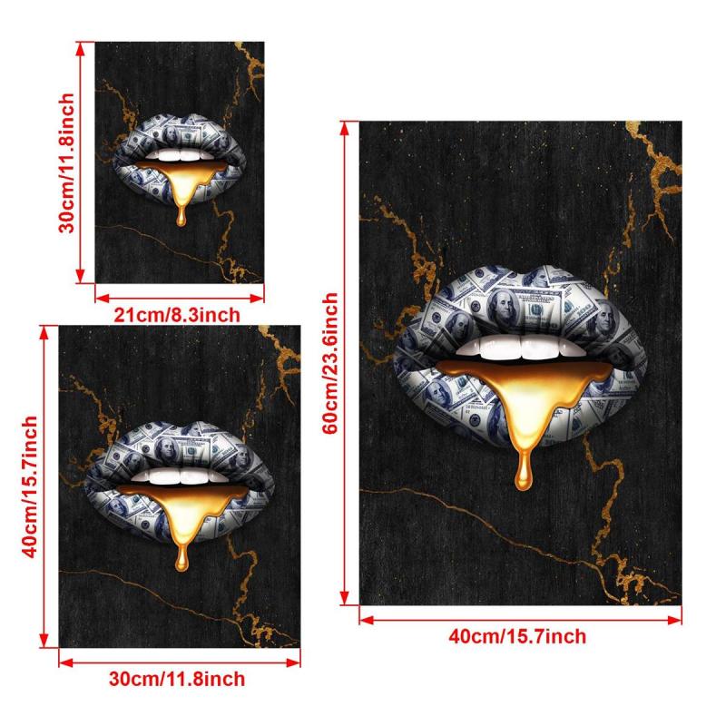HD Printed Money Lip Canvas Painting for Living Room and Bedroom Decor