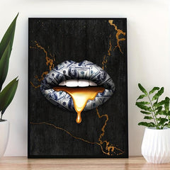 HD Printed Money Lip Canvas Painting for Living Room and Bedroom Decor