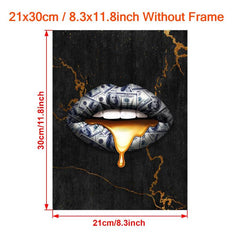 HD Printed Money Lip Canvas Painting for Living Room and Bedroom Decor