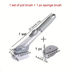 Kitchen Pot Brush with Soap Dispenser Long Handle Cleaning Brush