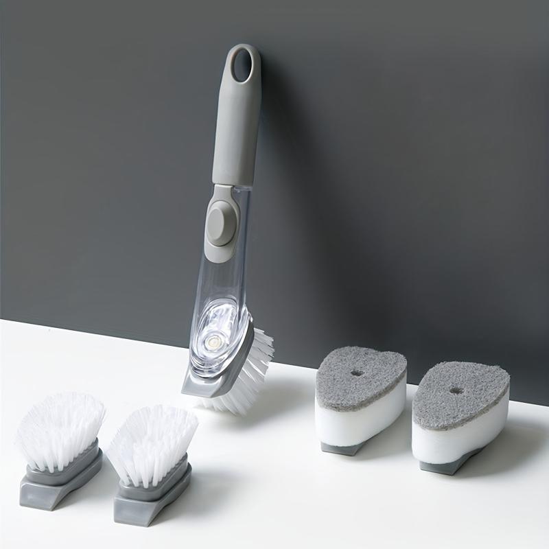 Kitchen Pot Brush with Soap Dispenser Long Handle Cleaning Brush