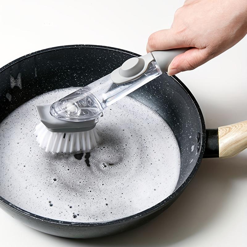 Kitchen Pot Brush with Soap Dispenser Long Handle Cleaning Brush
