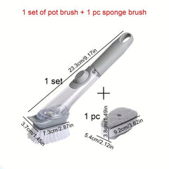Kitchen Pot Brush with Soap Dispenser Long Handle Cleaning Brush