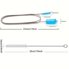 3pcs Set Drain Cleaning Brush Aquarium Filter Brush Stainless Steel Tube