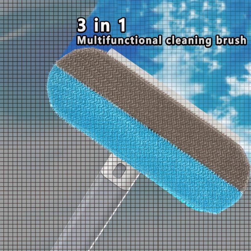 2pcs 3 In 1 Glass Tile Cleaning Brush With Handle Multifunctional Car Window Cle
