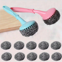 12pcs Stainless Steel Scourer Scrub Pad With Handle