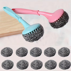 12pcs Stainless Steel Scourer Scrub Pad With Handle