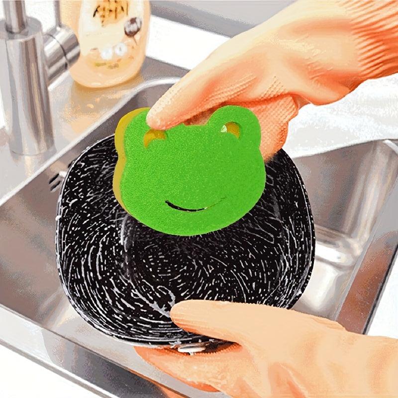 5pcs Frog Shape Cleaning Sponge Double Sided Scouring Pad