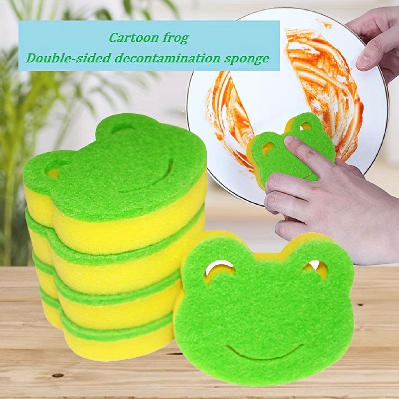 5pcs Frog Shape Cleaning Sponge Double Sided Scouring Pad