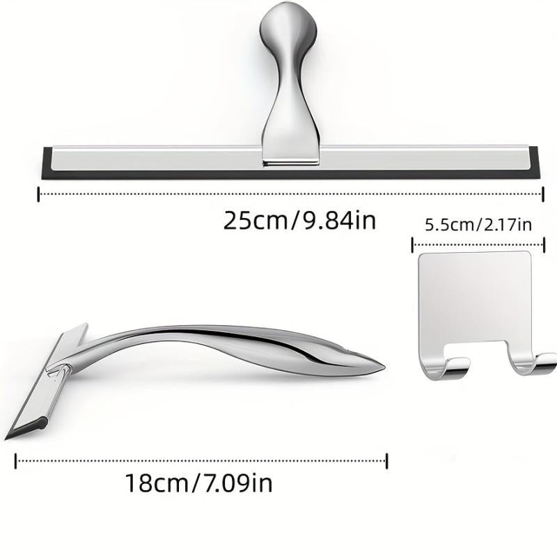 2 Pack Stainless Steel Shower Scraper w/ Adhesive Hook