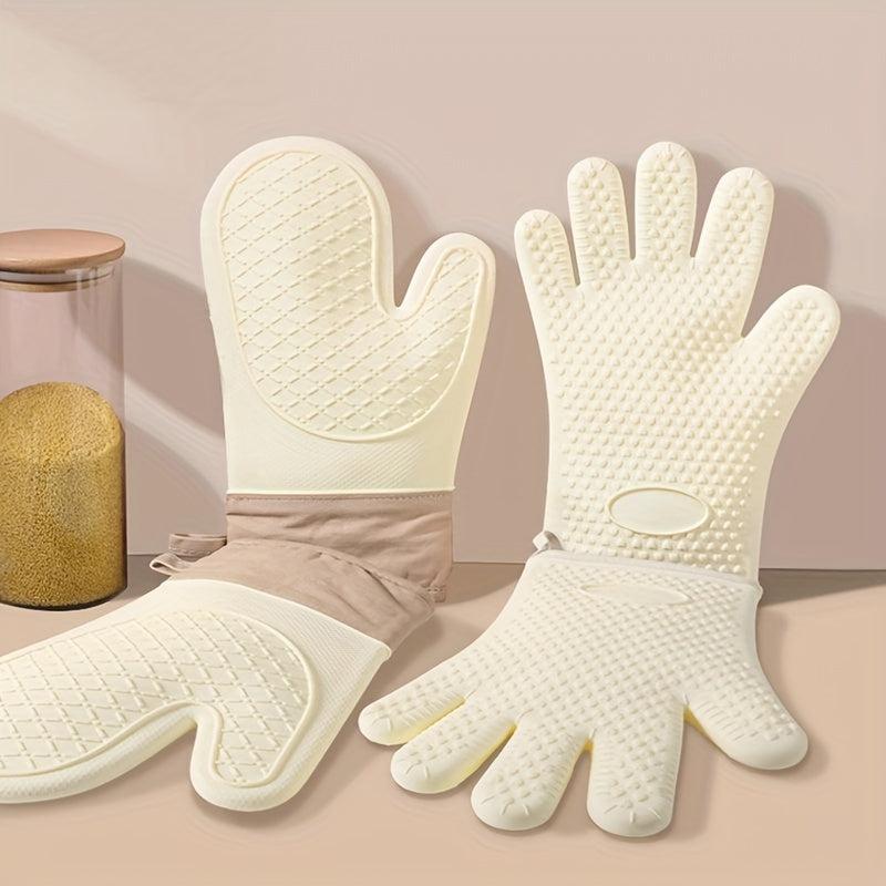 1pair Silicone Anti-scalding Gloves Heat Resistant Kitchen Baking Gloves