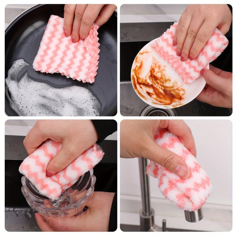 Kitchen Cleaning Rag Coral Fleece Dish Washing Cloth Absorbent Scouring Pad