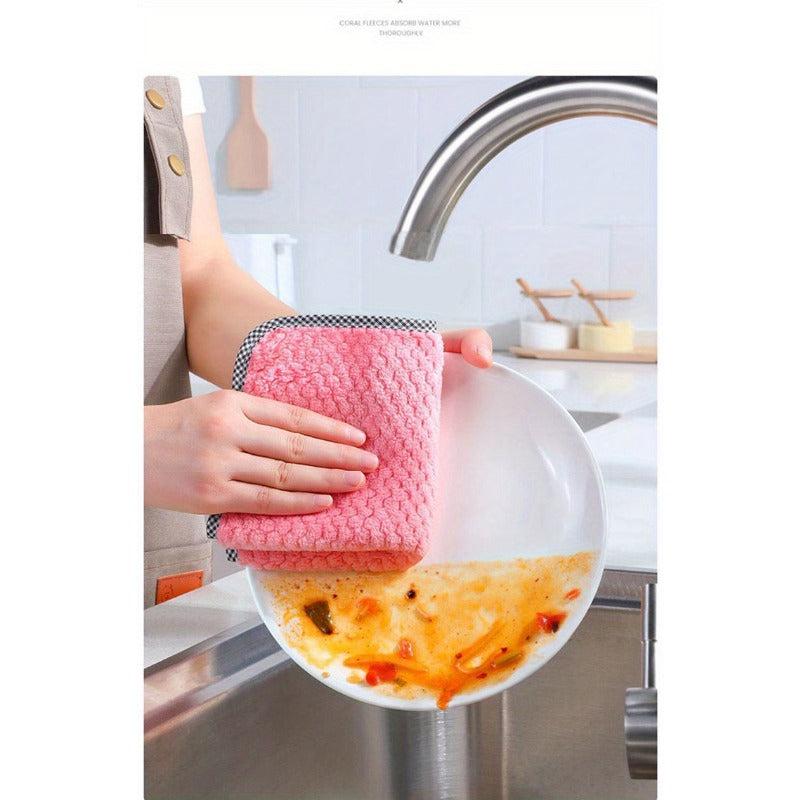 10pcs Coral Velvet Cleaning Cloth Dish Towel Multifunctional Household Rag
