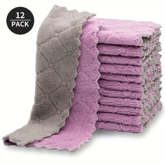 12pcs Coral Plush Dishwashing Towels Quick Drying Reusable