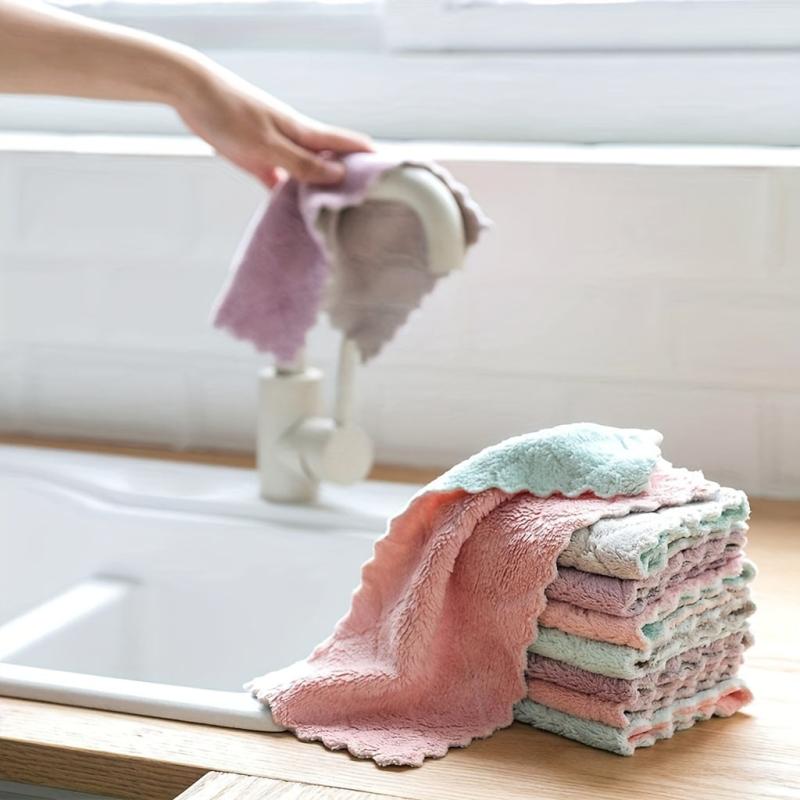 12pcs Coral Plush Dishwashing Towels Quick Drying Reusable