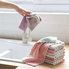 12pcs Coral Plush Dishwashing Towels Quick Drying Reusable