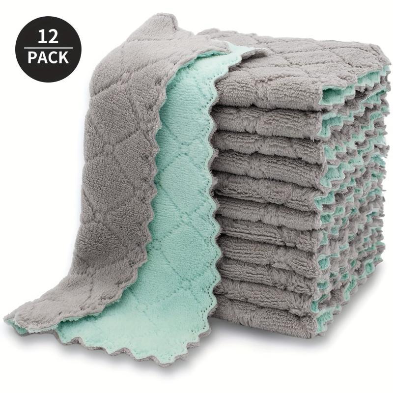 12pcs Coral Plush Dishwashing Towels Quick Drying Reusable