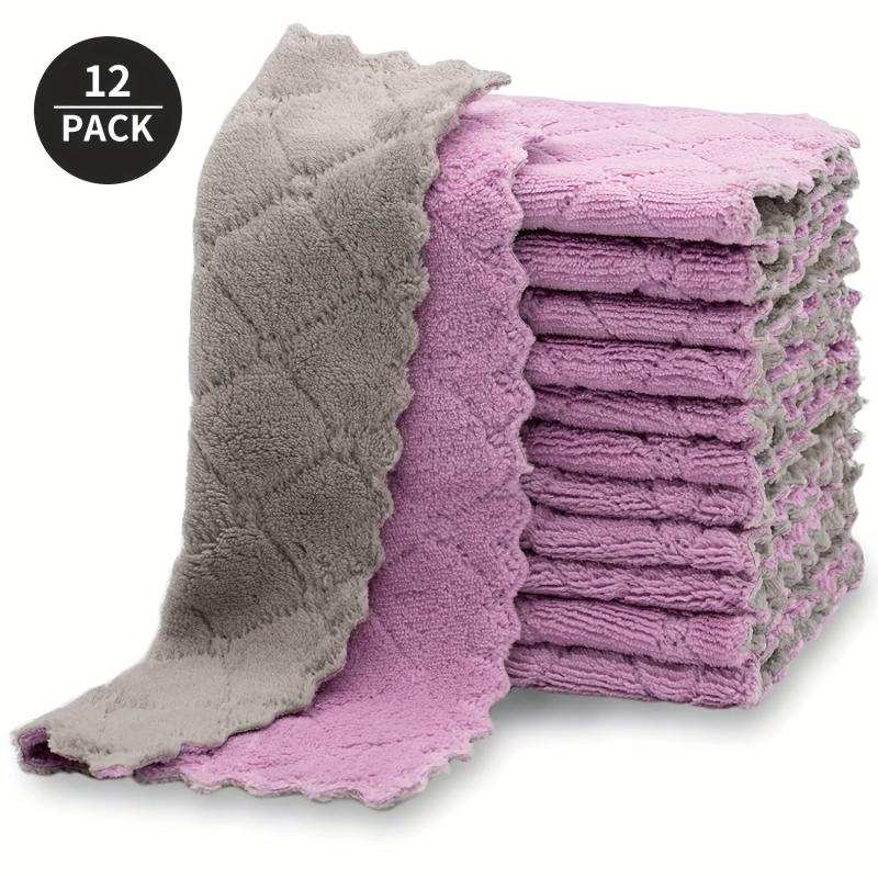 12pcs Coral Plush Dishwashing Towels Quick Drying Reusable