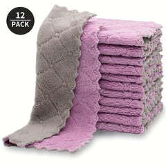 12pcs Coral Plush Dishwashing Towels Quick Drying Reusable