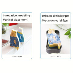 4pcs Cartoon Cat Microfiber Sponge Brush for Kitchen Bathroom Furniture