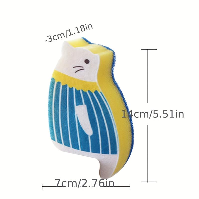 4pcs Cartoon Cat Microfiber Sponge Brush for Kitchen Bathroom Furniture