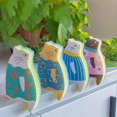 4pcs Cartoon Cat Microfiber Sponge Brush for Kitchen Bathroom Furniture