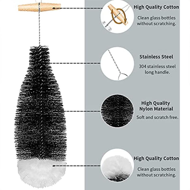 2pcs Bottle Brush Set Nylon Bristles for Cleaning Soda Glass Bottles & Carafes