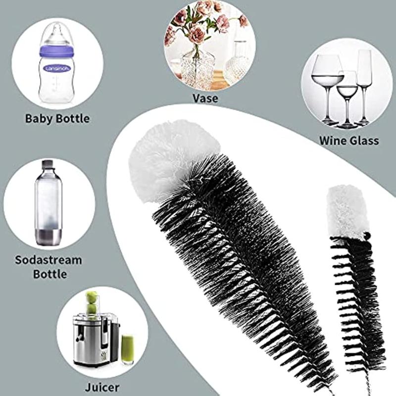 2pcs Bottle Brush Set Nylon Bristles for Cleaning Soda Glass Bottles & Carafes