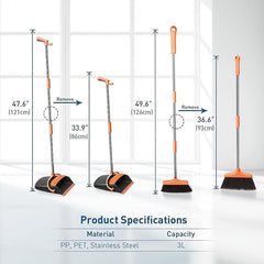 Upright Dustpan & Broom Combo Set with Self Cleaning System