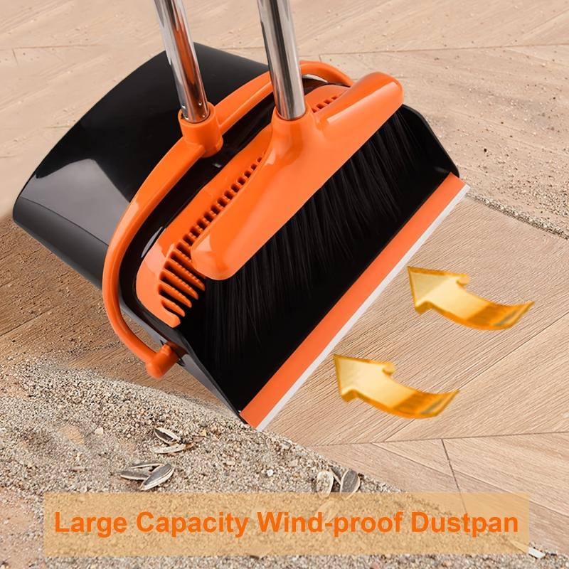 Upright Dustpan & Broom Combo Set with Self Cleaning System