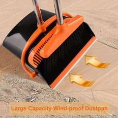 Upright Dustpan & Broom Combo Set with Self Cleaning System