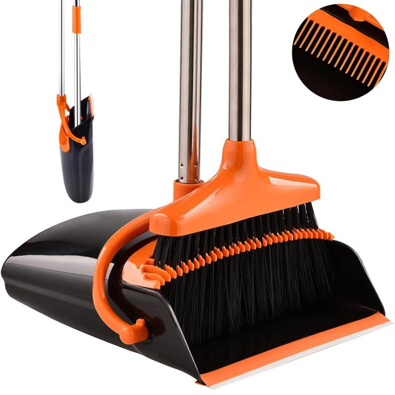 Upright Dustpan & Broom Combo Set with Self Cleaning System