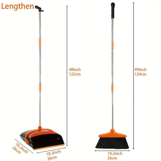 Upright Dustpan & Broom Combo Set with Self Cleaning System