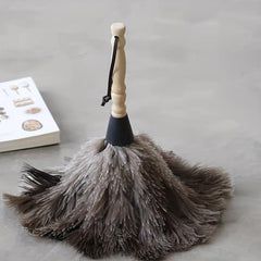 Natural Ostrich Feather Duster Wooden Handle Dust Duster Household Dusting Brush