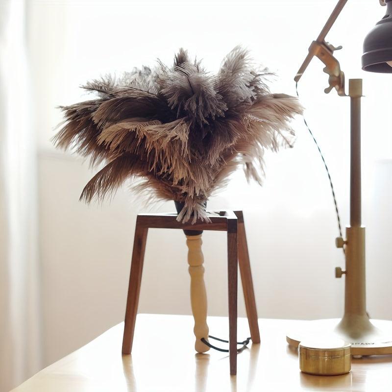 Natural Ostrich Feather Duster Wooden Handle Dust Duster Household Dusting Brush
