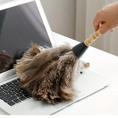 Natural Ostrich Feather Duster Wooden Handle Dust Duster Household Dusting Brush