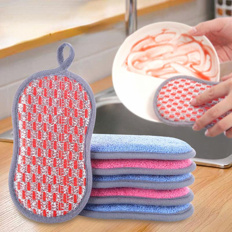 6pcs Kitchen Dishwashing Sponge Double-sided Cleaning Scouring Pad