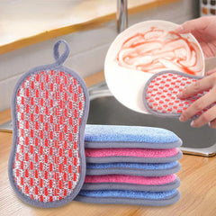 6pcs Kitchen Dishwashing Sponge Double-sided Cleaning Scouring Pad