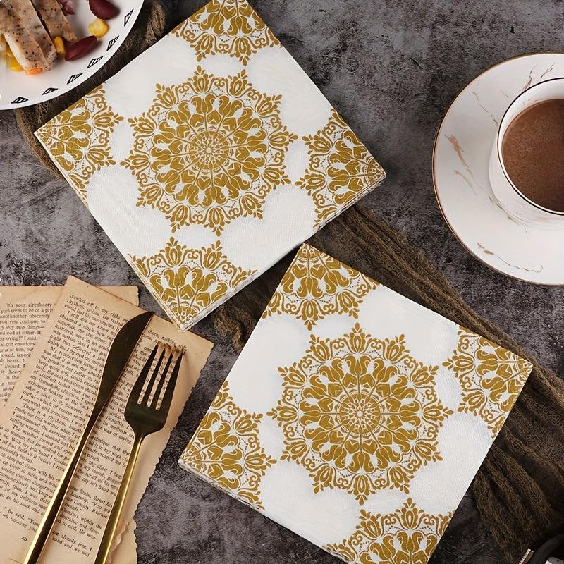 20pcs Golden Printed Decorative Napkin Paper Pack