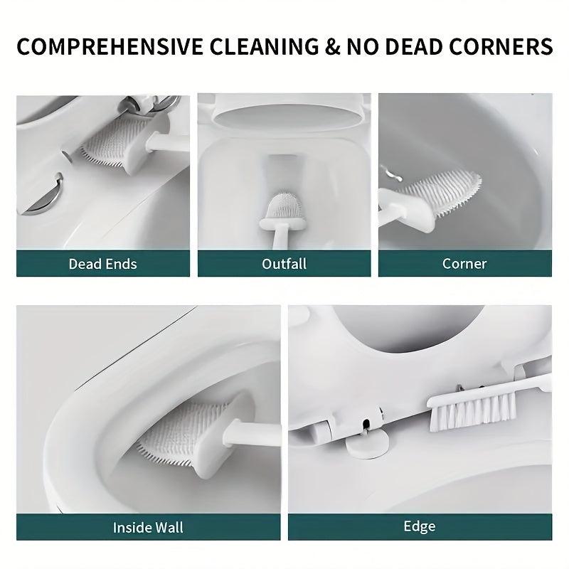 Wall Mounted Toilet Brush Set with Flexible Silicone Bristles