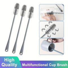 3pcs Silicone Cup Brush Long Handle Bottle Cleaning Brush