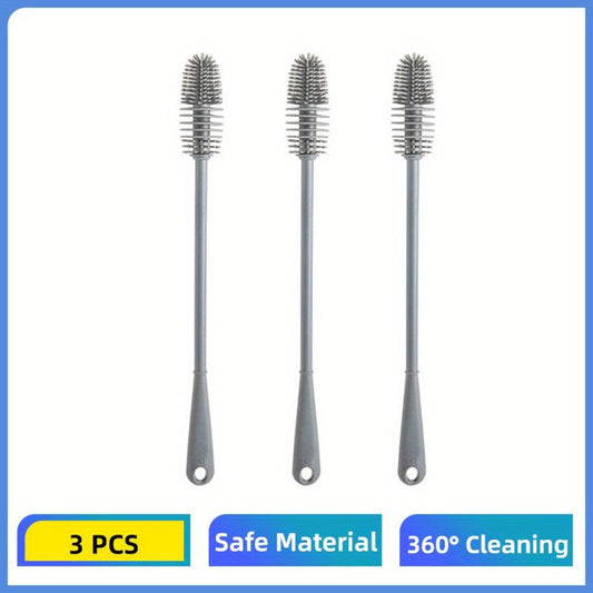 3pcs Silicone Cup Brush Long Handle Bottle Cleaning Brush