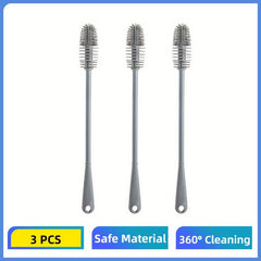 3pcs Silicone Cup Brush Long Handle Bottle Cleaning Brush