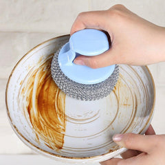 1pc Kitchen Cleaning Brush With Handle Pot Brush 1 Handle 3 Brush Heads