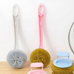 1pc Kitchen Cleaning Brush With Handle Pot Brush 1 Handle 3 Brush Heads