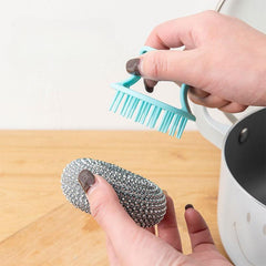 1pc Kitchen Cleaning Brush With Handle Pot Brush 1 Handle 3 Brush Heads