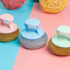 1pc Kitchen Cleaning Brush With Handle Pot Brush 1 Handle 3 Brush Heads